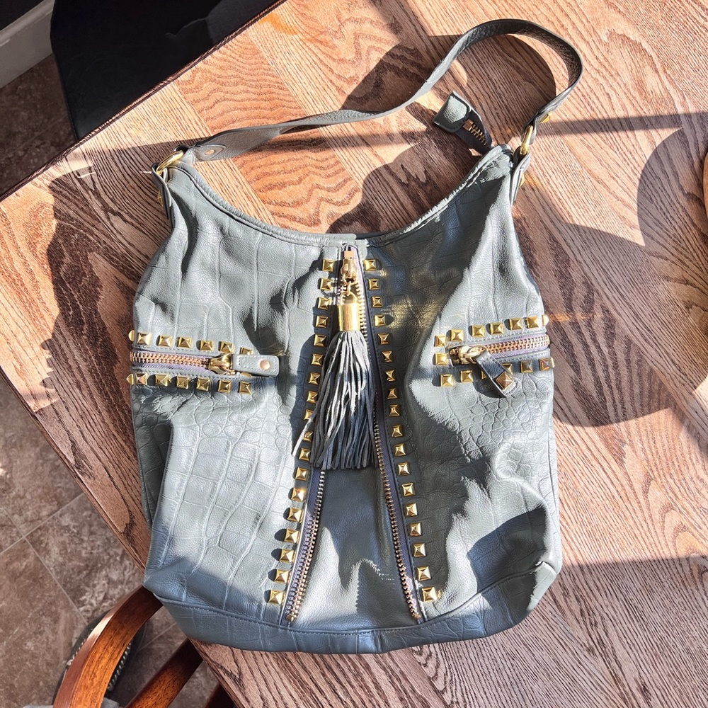 Betsy Johnson gray with gold studs hobo bag